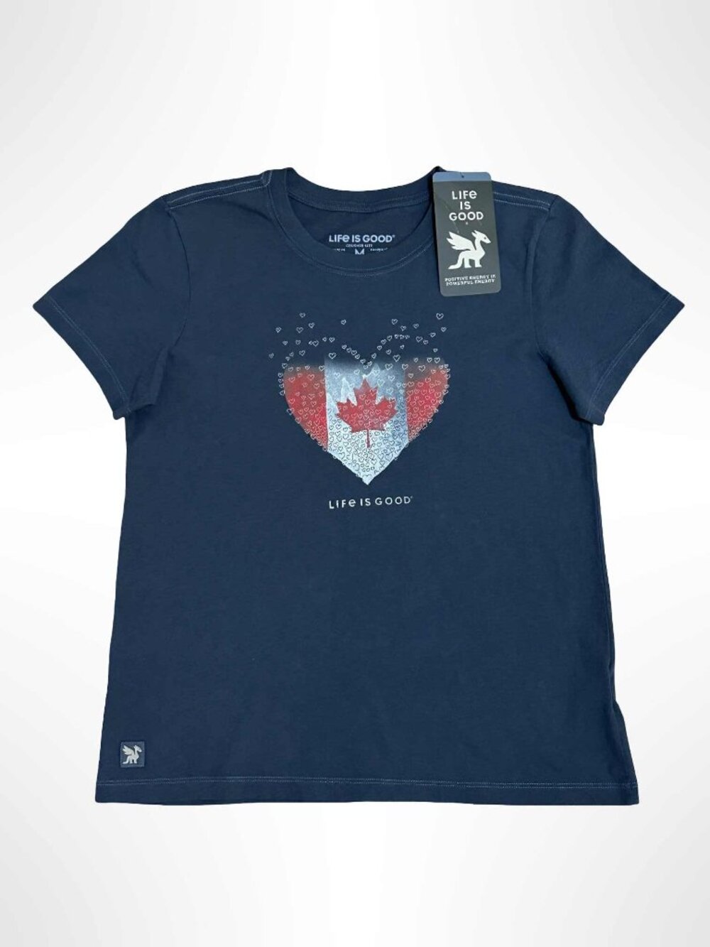 LIFE IS GOOD Canada Heart of Hearts Crusher Lite Graphic Tee Blue Size M NWT